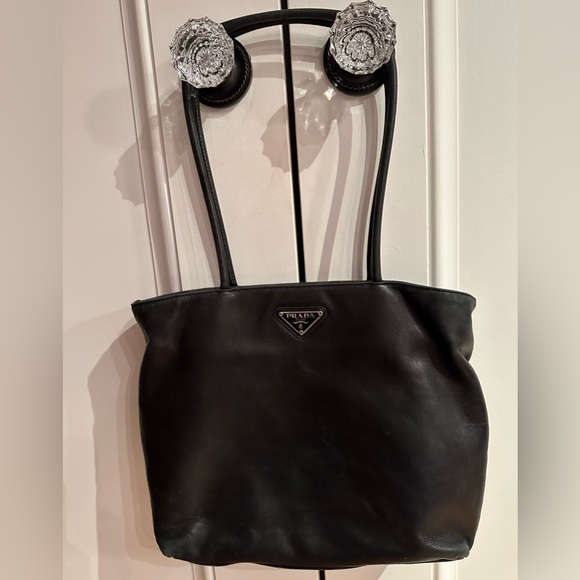PRADA Black Leather Vintage Zip Shoulder Bag - Picture 1 of 12